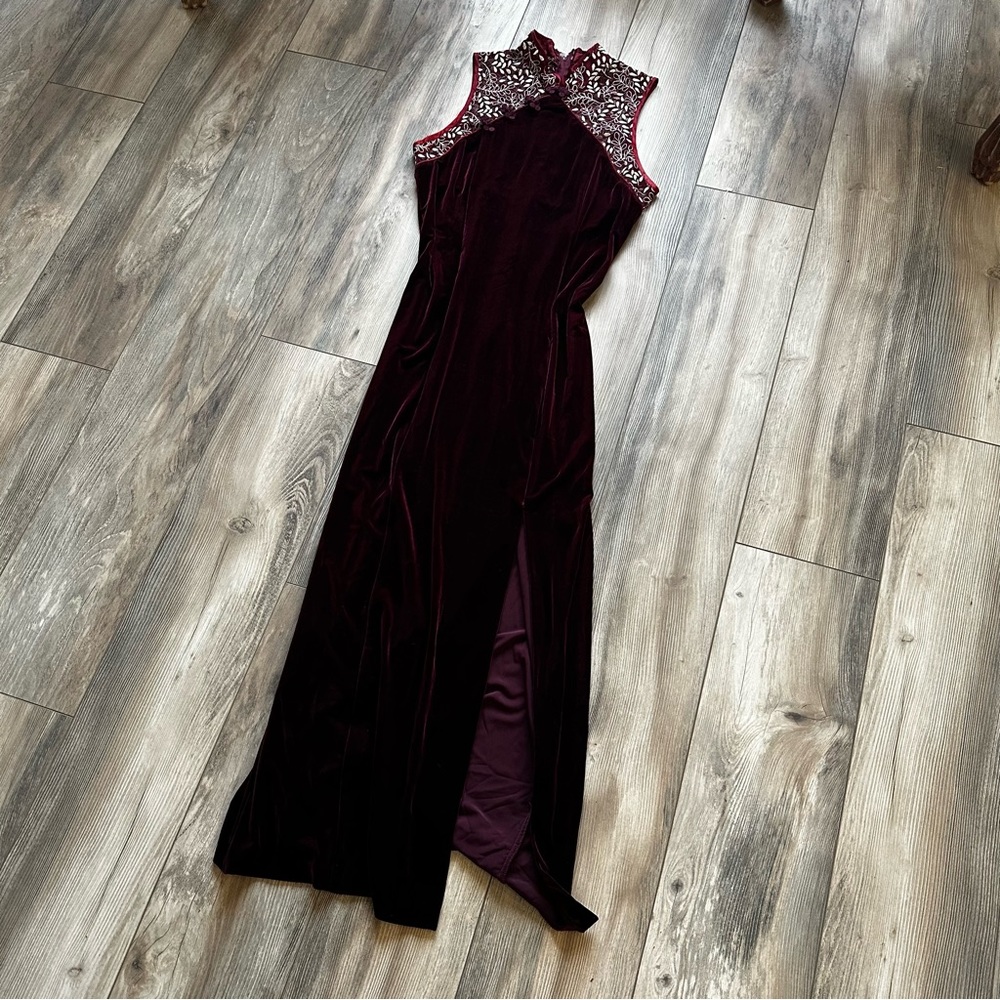 Burgundy Velour Kimono Dress
